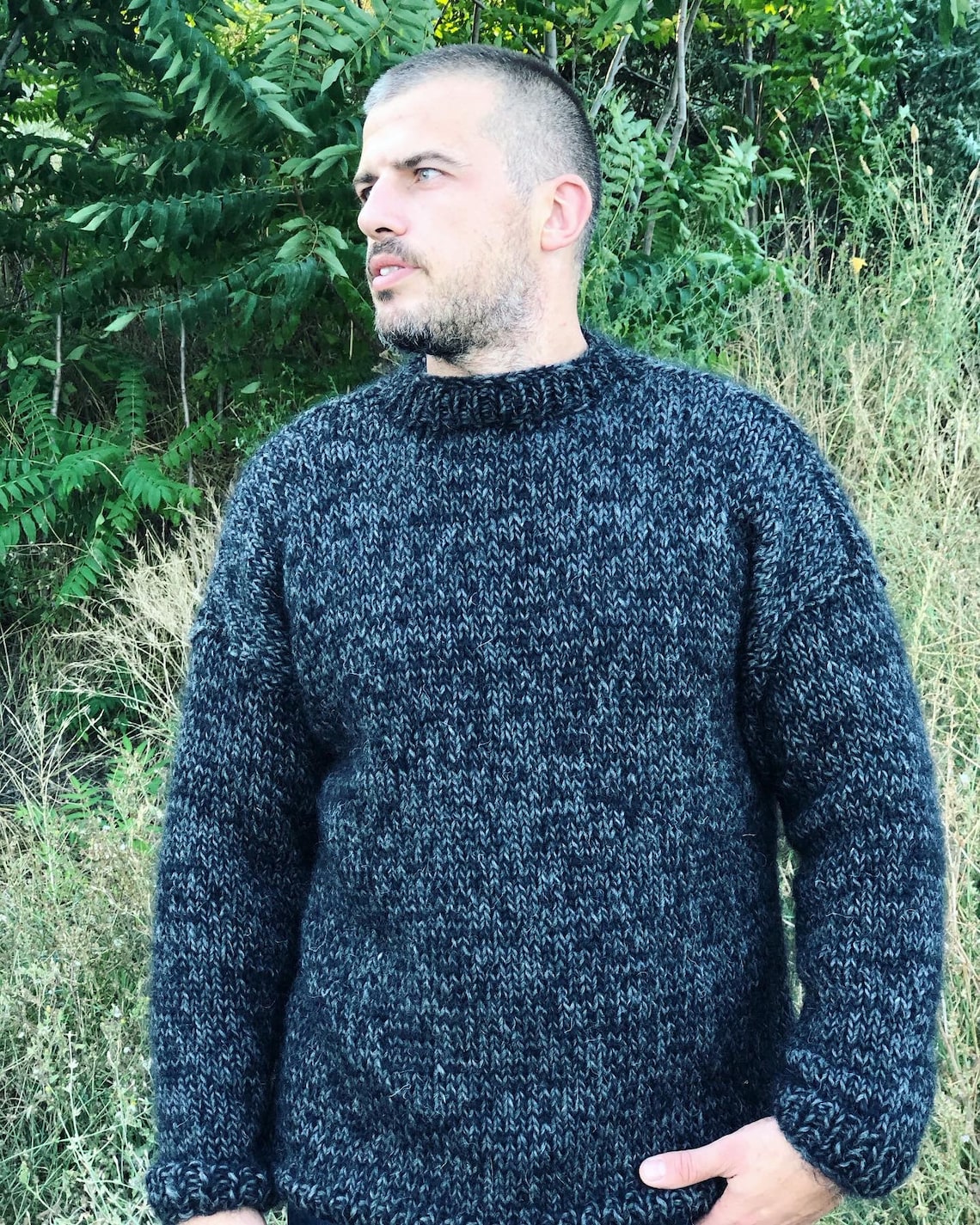 Hand Knit Mohair Jumper Mens Wool Sweater Fuzzy Mohair Etsy