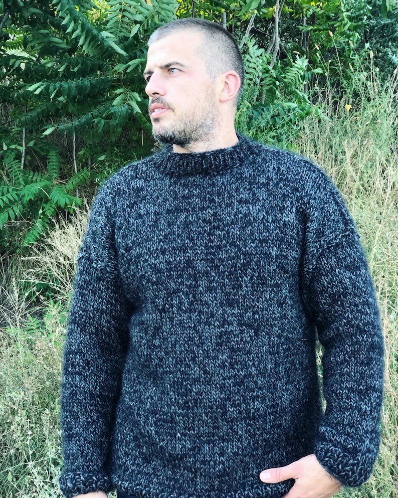 Hand Knit Mohair Jumper Mens Wool Sweater Fuzzy Mohair Etsy