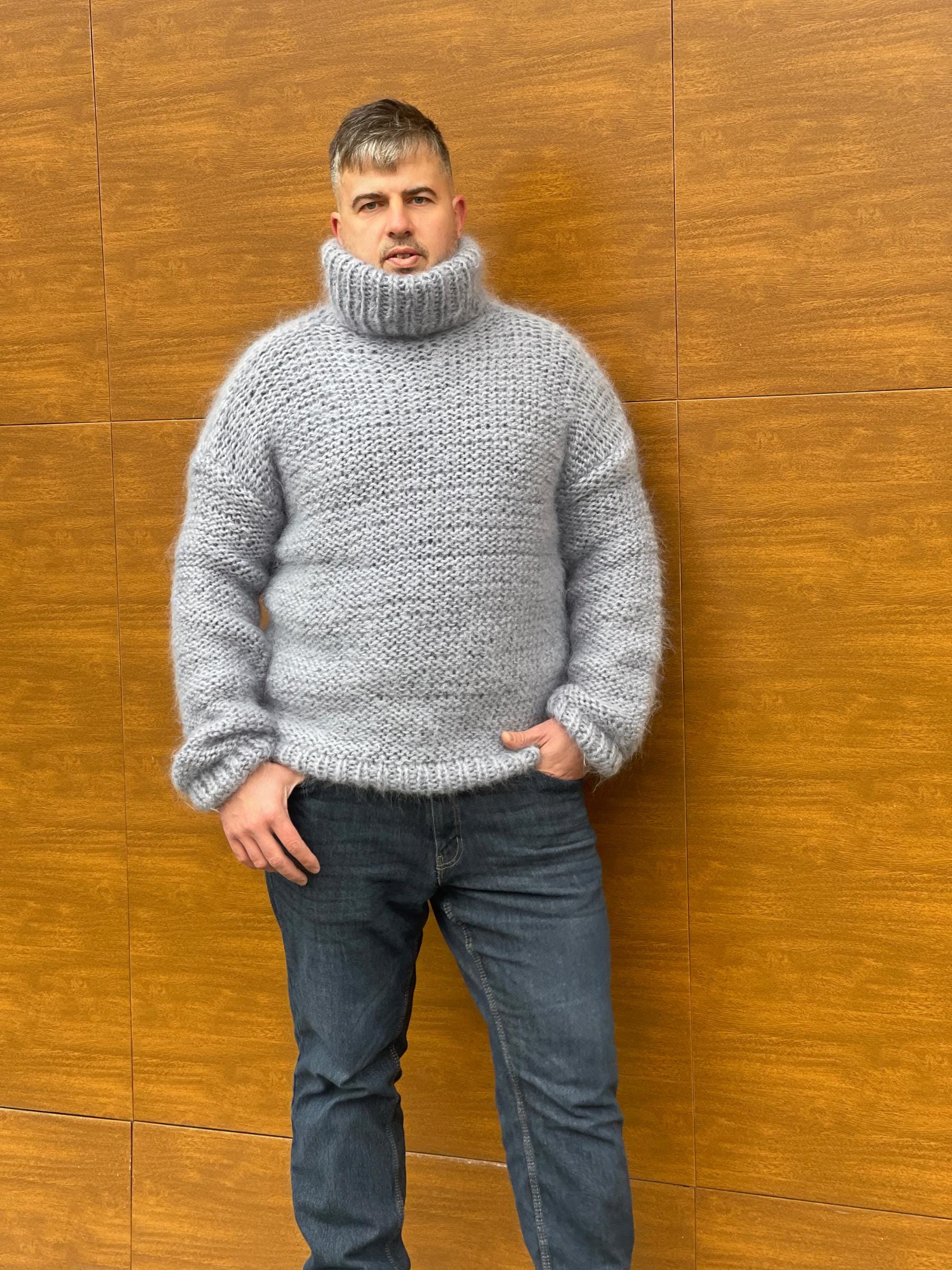 Men's Mohair Sweater Size 3XL Ready to Ship | Gray Fuzzy Knit