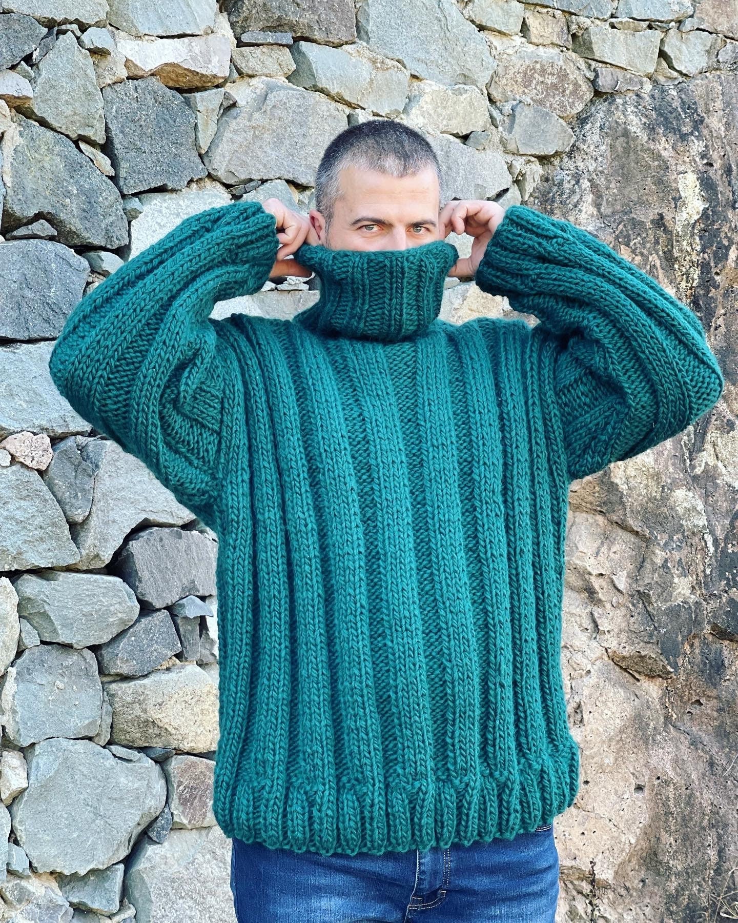 British Vintage Aran estilo suave lana crew cuello chunky Pullover w cuero hombro & codo parches: XXXL Suéter de pescador Ropa Ropa para hombre Jerséis Jerséis 50 a 52 EE.UU./Reino Unido 