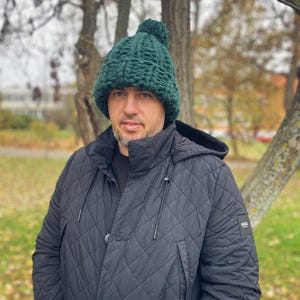 Chunky Wool Hat for Men, Hand Knit Winter Beanie, Thick Pure Wool Hat, Warm Cozy Handmade Gift, Soft Knit Hat Men’s Style