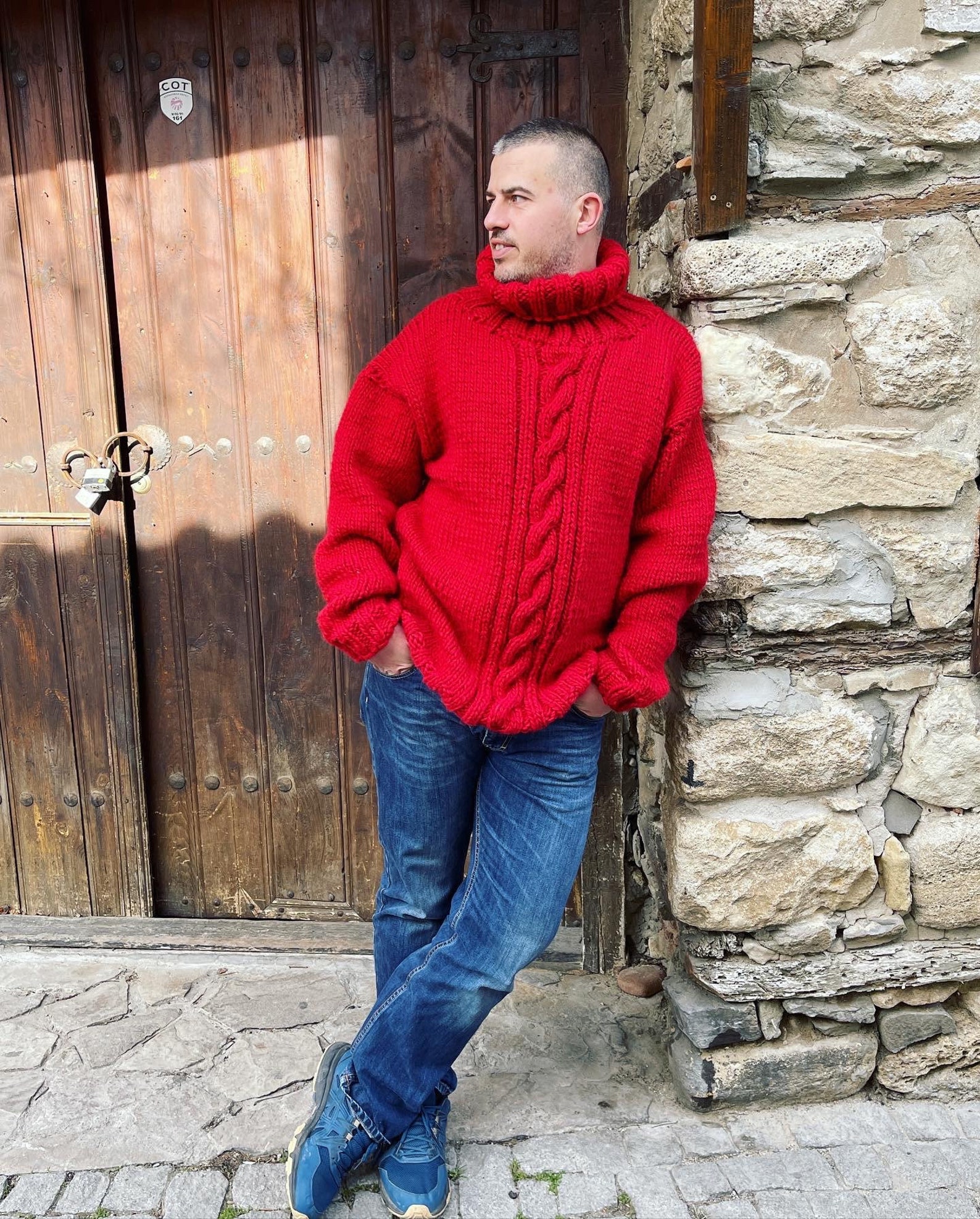 Hand Knit Wool Jumper Mens Wool Sweater Turtleneck Sweater Etsy