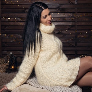 Hand Knit Ready to ship size XL  Cream Mohair Sweater For Women, Natural Mohair Jumper, Fuzzy Mohair Clothing, Beautiful Knit