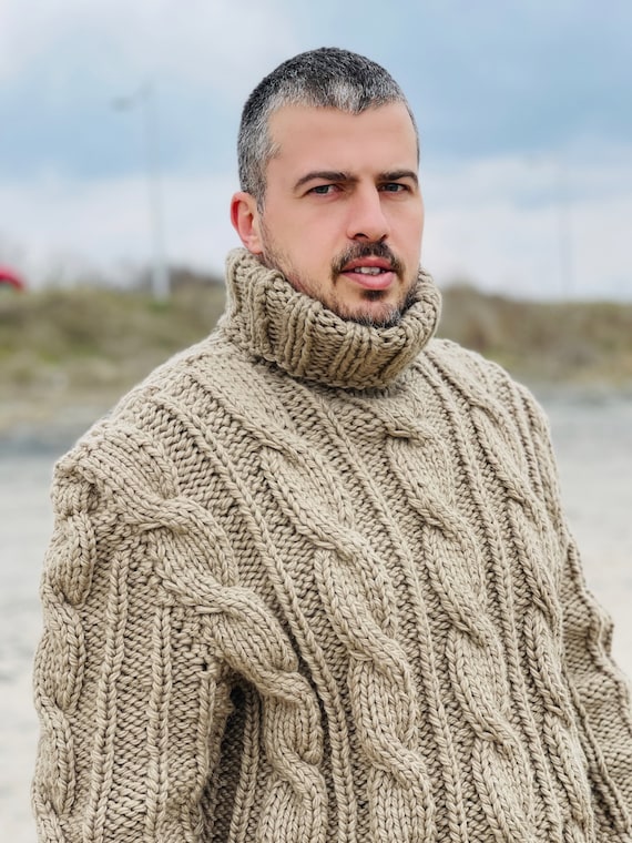 Cable Knit Jumper, Turtlenecks Sweater, Bulky Jumper, Luxury