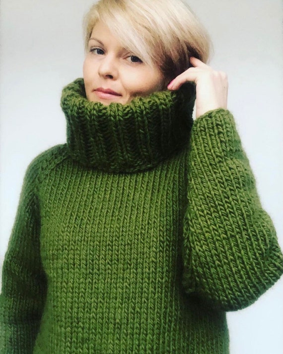 Chunky Wool Sweater, Turtleneck Sweater, Wool Jumper, Women Sweater, Chunky  Pullover, Big Turtleneck, Amazing Design 