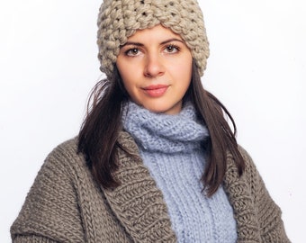 Cappello di lana invernale molto spesso lavorato a mano, 5 capi di cappello unisex in pura lana, design straordinario per outfit da neve, cappello di lana beanie, cappelli spessi con pom pom