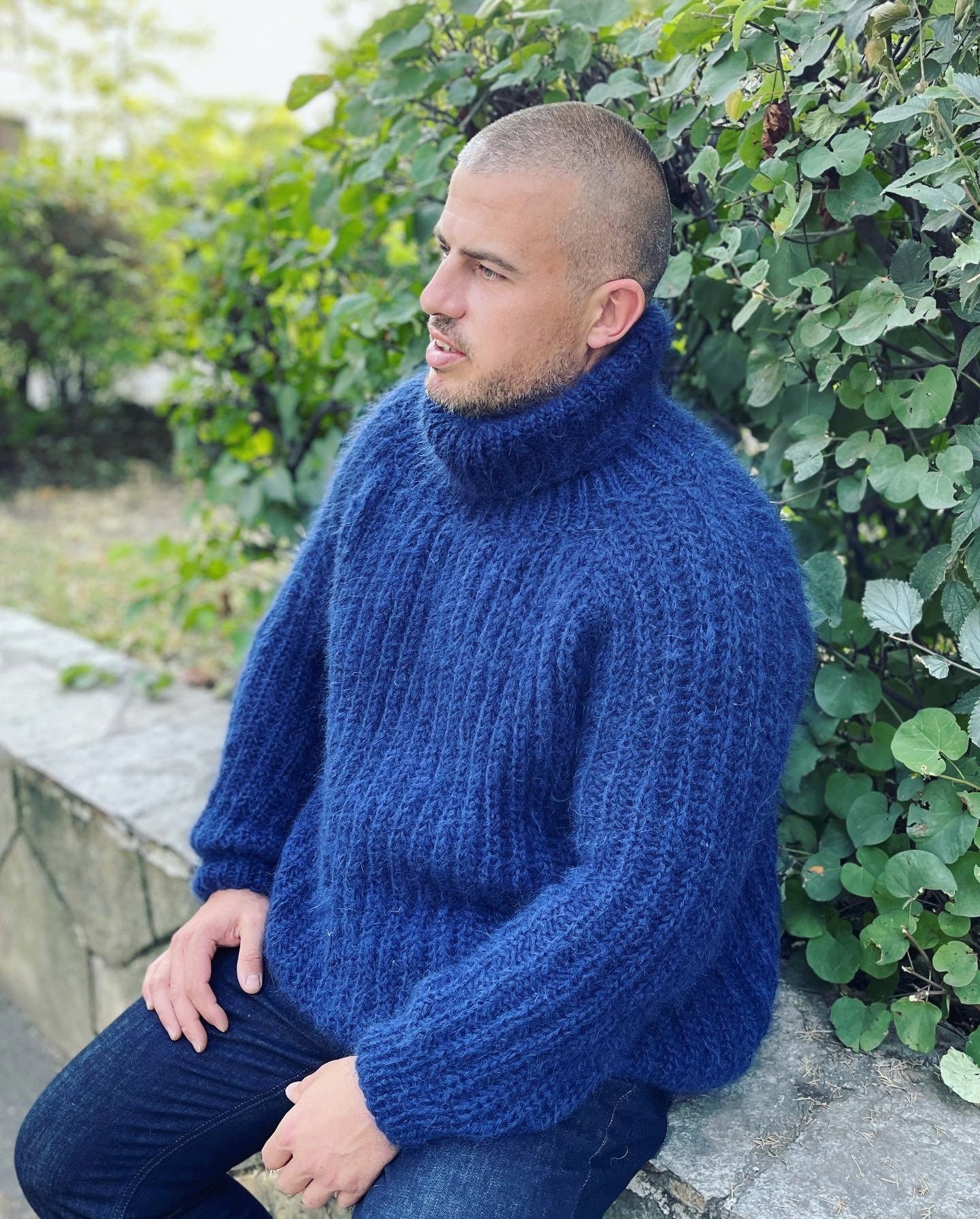 Hand Knitted Sweater Men Mohair Sweater English Rib Jumper Etsy