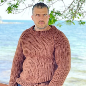 New Men Sweater, Knit Wool Jumper, Warm pullover, Crew Neck Sweater, Brown Sweater, Men Style