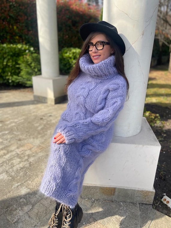 fuzzy winter dress Kawaii White Fuzzy Trim Long Sleeve Sweater Dress S