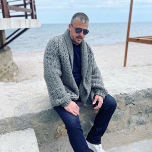 Chunky Wool Men’s Cardigan, Oversized, Men’s Coat, Handmade Cardigan, Winter Men’s Sweater, Very thick and heavy cardigan, Wool Coat