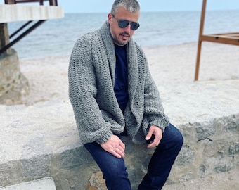 Chunky Wool Men’s Cardigan, Oversized, Men’s Coat, Handmade Cardigan, Winter Men’s Sweater, Very thick and heavy cardigan, Wool Coat