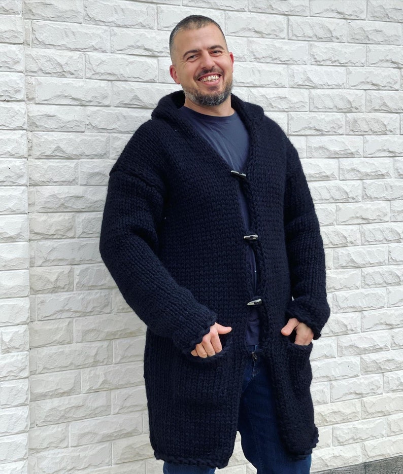 Chunky Wool Mens Cardigan, Mens Coat, Handmade Cardigan, Winter Mens Sweater, Very thick and heavy cardigan, Wool Coat, Hand knit Sweater image 1