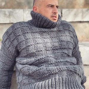 Big Knit Sweater, Men Jumper, Winter Wool Turtleneck, Very Warm, Thick ...