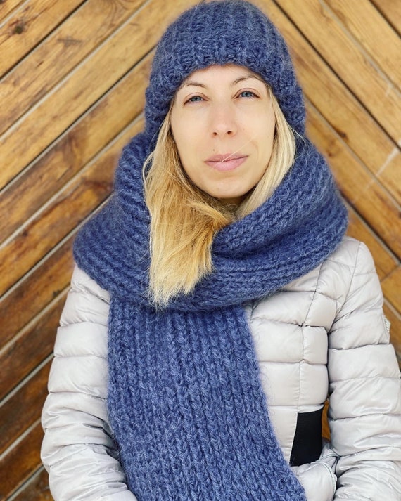 Hand Knit Mohair Scarf and Hat Set, Luxury Mohair Shawl, 3  display picture 1
