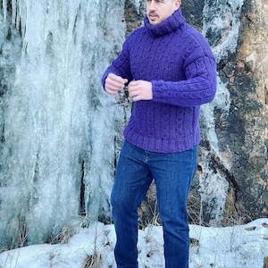 Hand Knit Wool Jumper, Men’s Wool Sweater, Turtleneck Sweater, Winter’s ...