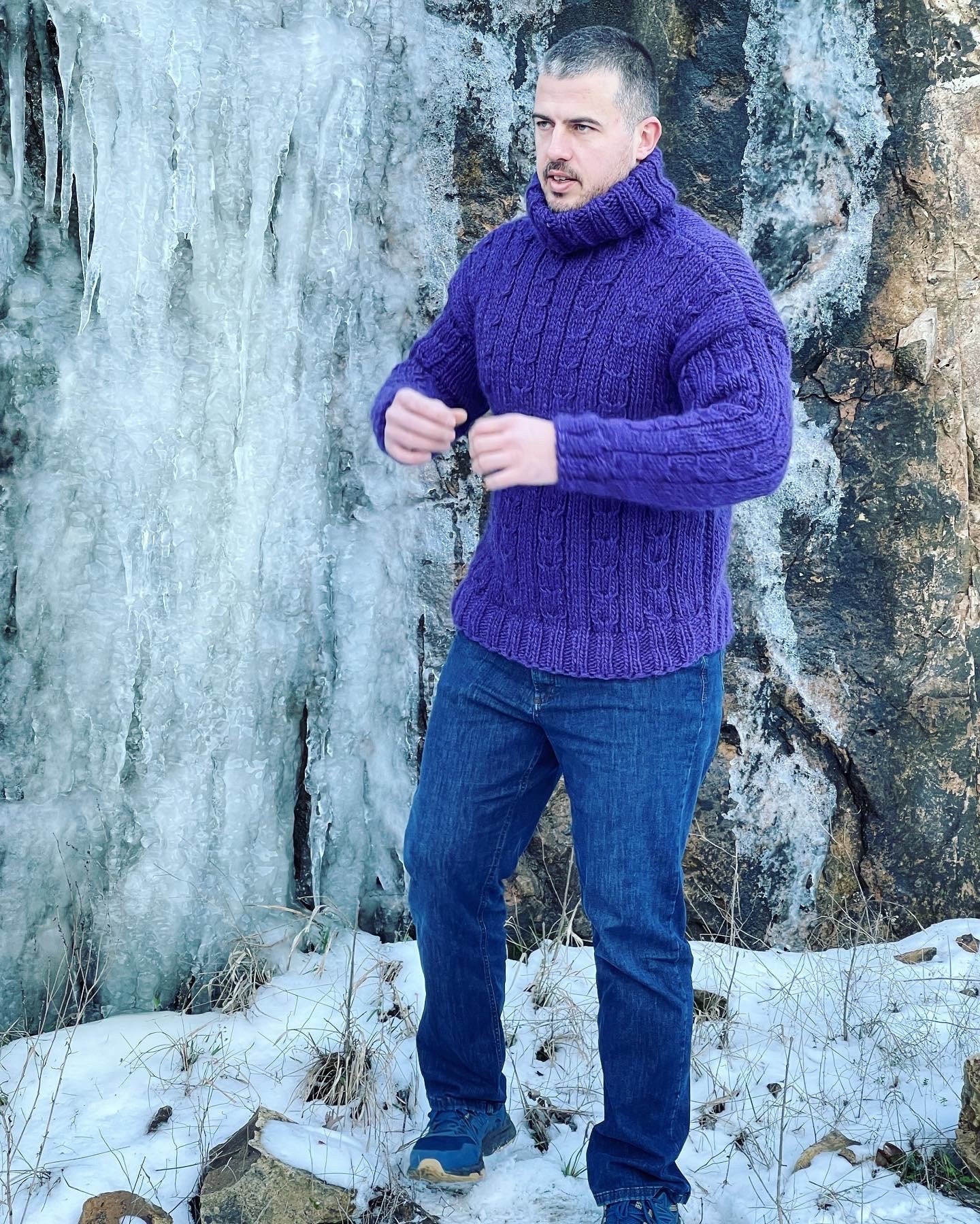 Hand Knit Wool Jumper Mens Wool Sweater Turtleneck Sweater Etsy