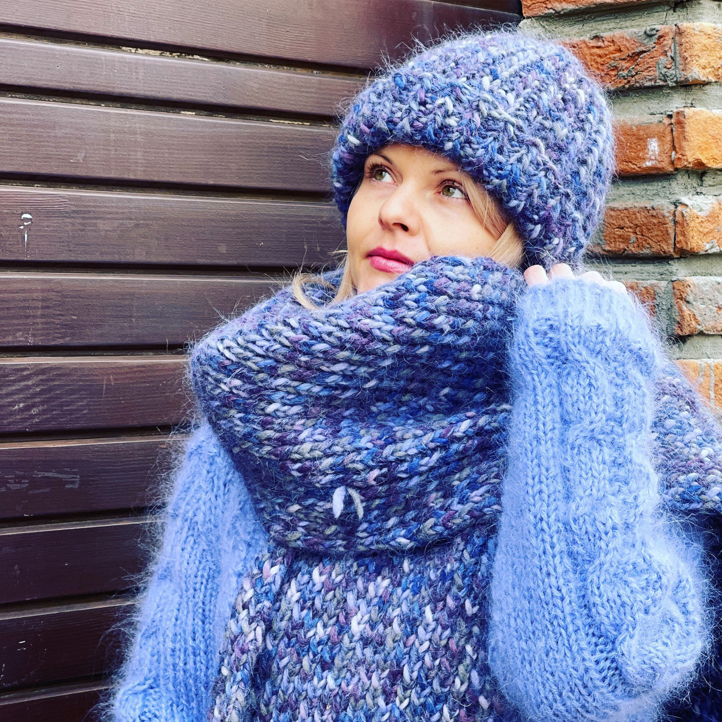 Ready to Ship Knit Wool and Mohair Scarf Beanie Hat Winter - Etsy