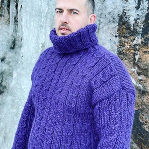 Hand Knit Wool Jumper, Men’s Wool Sweater, Turtleneck Sweater, Winter’s ...