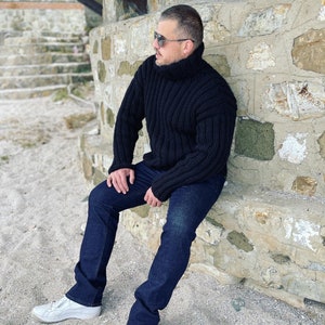 Hand Knit Wool Jumper, Mens Wool Sweater, Turtleneck sweater, Chunky Men Jumper, Wool Turtleneck Pullover, Winter Sweaters image 8