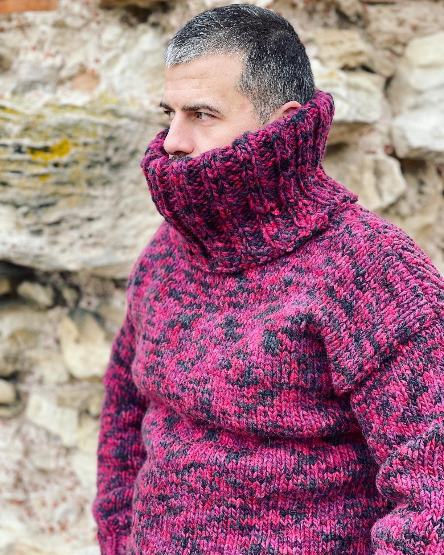 Hand Knit Wool Turtleneck Jumper Very Big Turtleneck Mens - Etsy