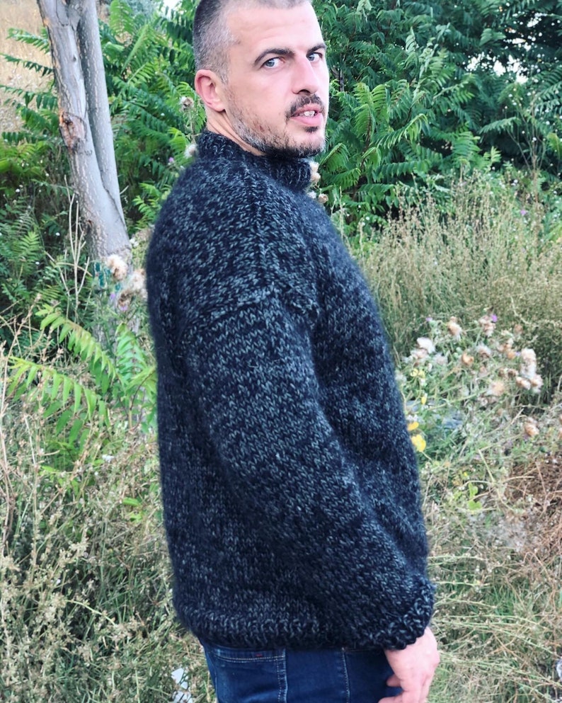 Hand Knit Mohair Jumper Mens Wool Sweater Fuzzy Mohair Etsy