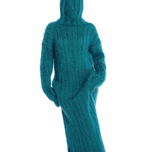 Beautiful Hand Knitted Fuzzy Mohair Long  Dress, Turtleneck Mohair SweaterDress, Women Free Dresses for Holiday, Soft And Warm Knitted Tunic