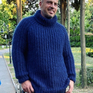 Hand Knitted Sweater Men Mohair Sweater English Rib Jumper - Etsy