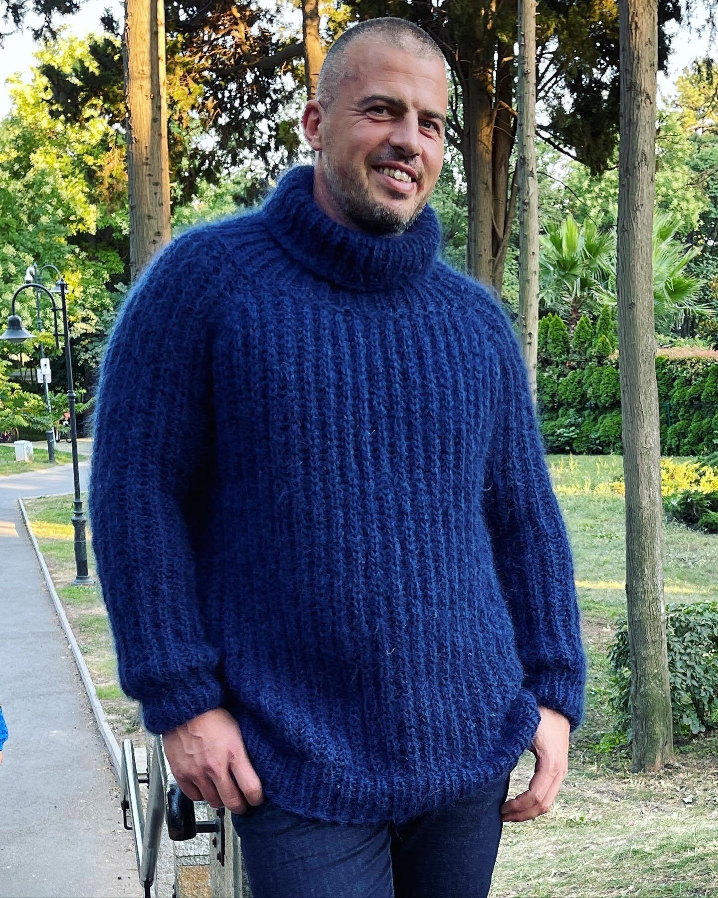 Hand Knitted Sweater Men Mohair Sweater English Rib Jumper - Etsy