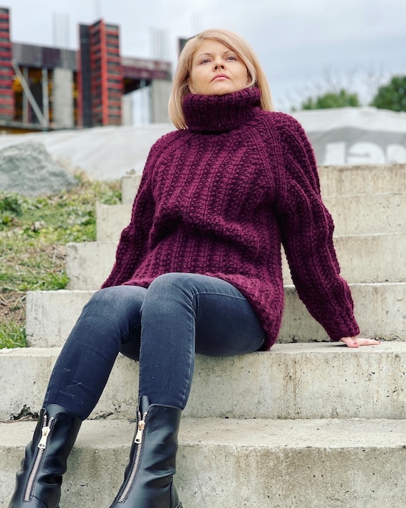 Chunky Wool Sweater, Turtleneck Sweater, Wool Jumper, Women