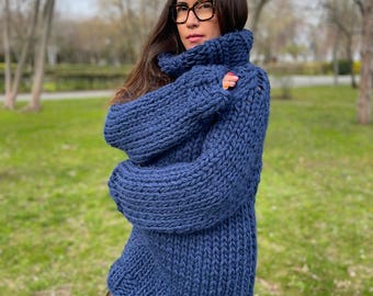 5-strand Chunky Wool Sweater – Hand-knitted Pullover With Extra