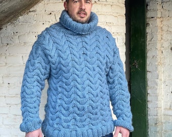 Hand Knit Super Chunky Sweater, Bulky Jumper, Pure wool Sweater, Men’s Winter Jumpers, Men’s Pullover, Winter Sweaters, Never Feel Cold