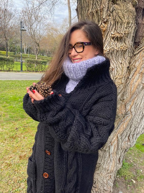 Hand Knit Heavy and Thick Long Wool Cardigan for Cold Winter