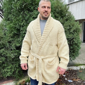 Knit Wool Cardigan, Oversized Cardigan, Men’s Wool Oversized, Men’s Coat, Handmade Cardigan, Men’s gift, gift for him, 100 % Wool