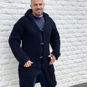 Chunky Wool Mens Cardigan, Mens Coat, Handmade Cardigan, Winter Mens Sweater, Very thick and heavy cardigan, Wool Coat, Hand knit Sweater image 4