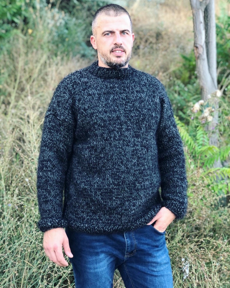 Hand Knit Mohair Jumper Mens Wool Sweater Fuzzy Mohair Etsy