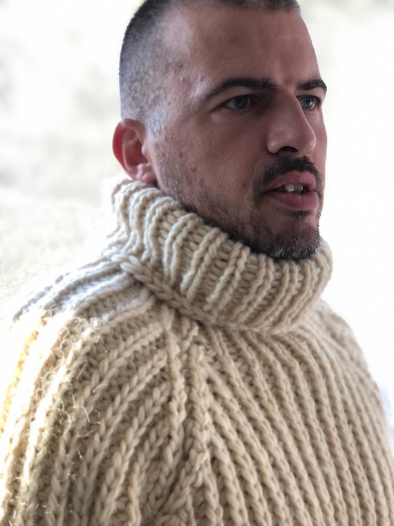 Buy Hand Knit Wool Jumper, Men's Wool Sweater, Turtleneck Sweater
