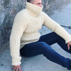 Hand Knit Wool Jumper Mens Wool Sweater Turtleneck Sweater - Etsy