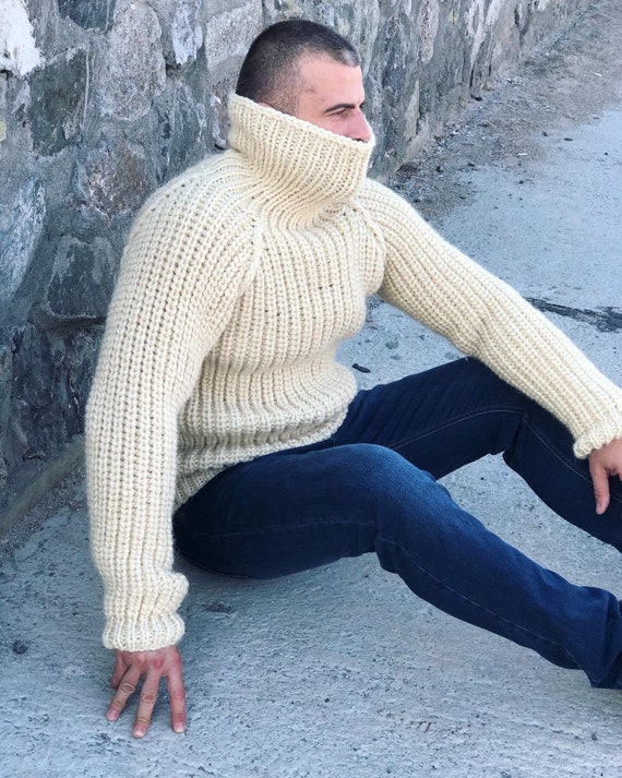 Pull en laine tricote a la main pull en laine pour hommes pull a col roule laine 2 brins vetements chauds d hiver pull fait main pull chaud et confortable Etsy France
