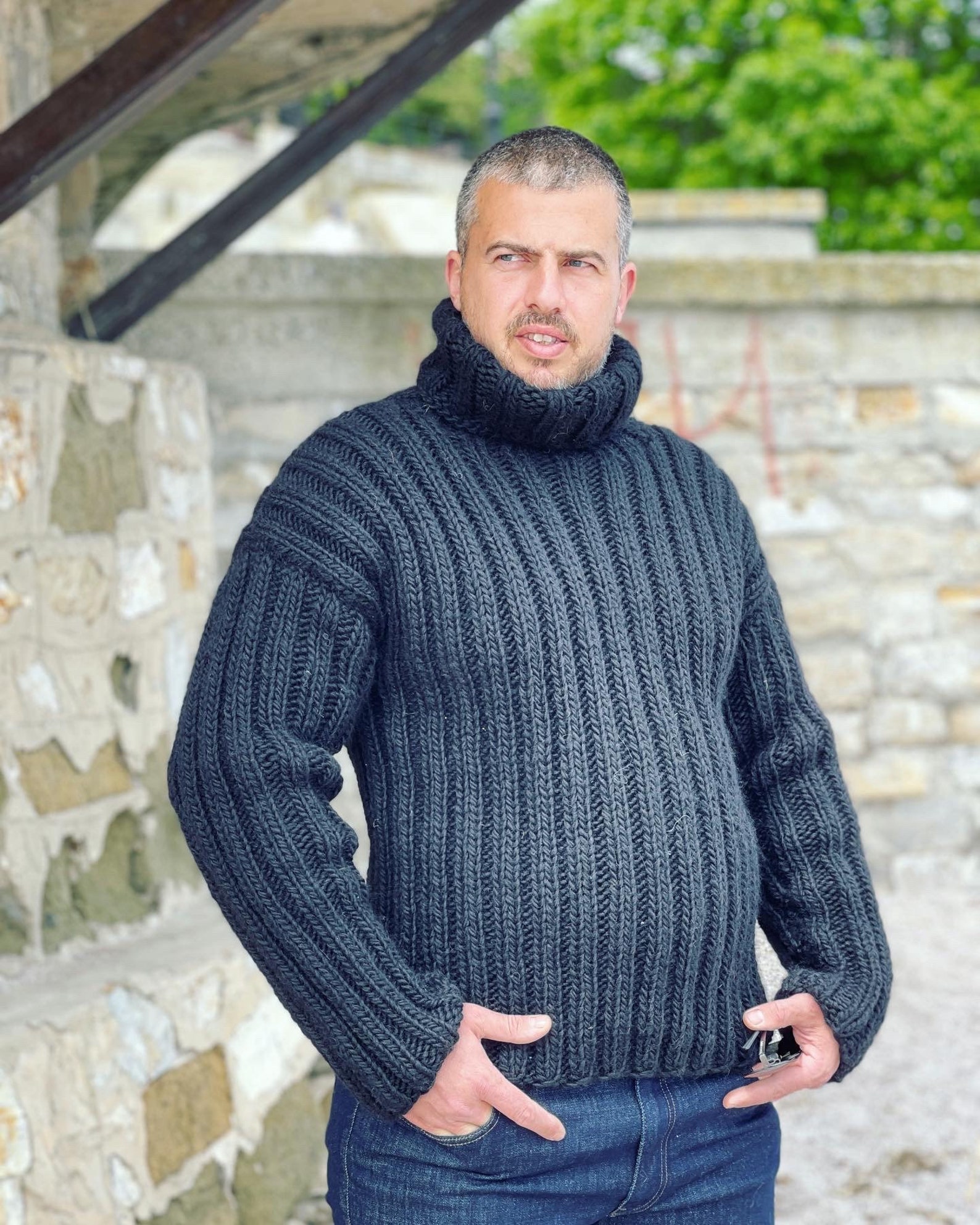 Hand Knit Wool Jumper Mens Wool Sweater Turtleneck Sweater - Etsy