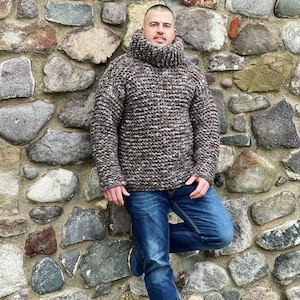 Hand Knit Super Chunky Sweater, Bulky Jumper, Bear Sweater, Mens Winter ...