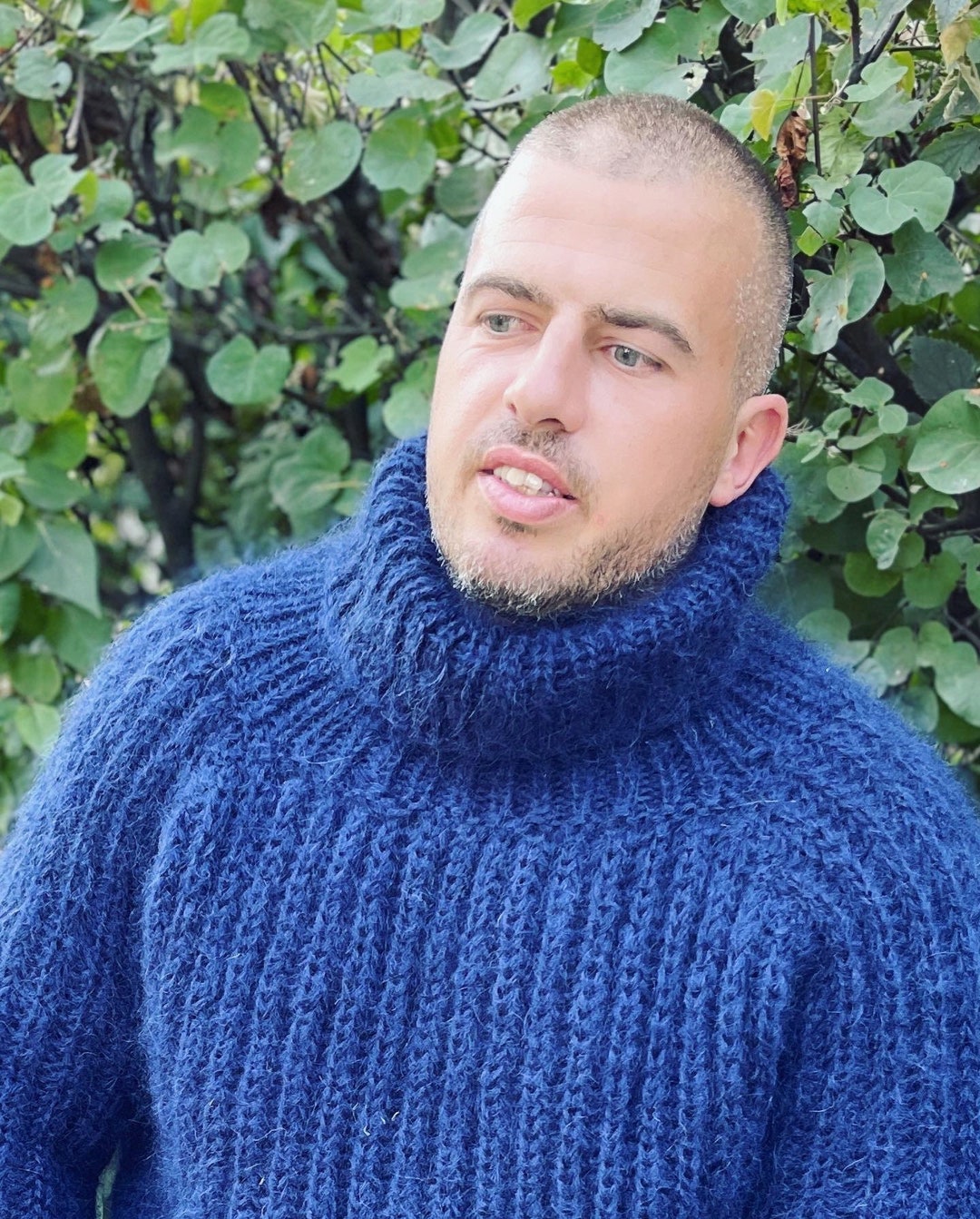 Hand Knitted Sweater, Men Mohair Sweater, English Rib Jumper, Huge Men ...