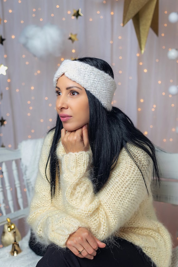 Hand Knit Women\'s Ear Warmer Headband Diamond Hand-knit Ear Warmer - Blue – Zee Bee Market LLC main image 4