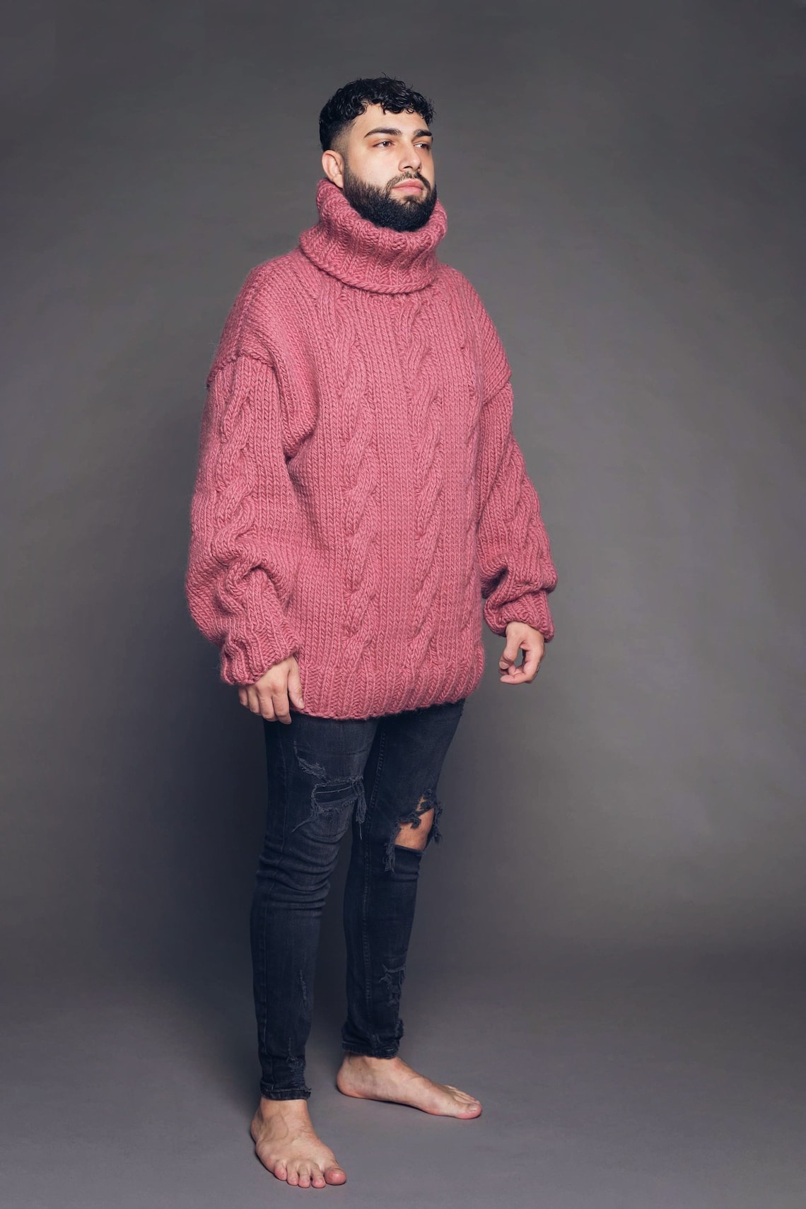 New Cable Knit Men Sweater Hand Knitted Chunky Wool Pullover Etsy