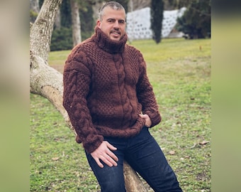 New Brown Bear Sweater, Chunky Men Looking, Thick, Heavy and Beautiful Craftsmanship, Men Knitwear, Husband Gift, Winter Men Outfit