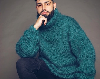 Fuzzy Mohair Sweater, Men in Mohair, Knitted Men Mohair Jumper, Men Fashion, Winter Men Pullovers, Chunky Men Mohair, Turtleneck Men