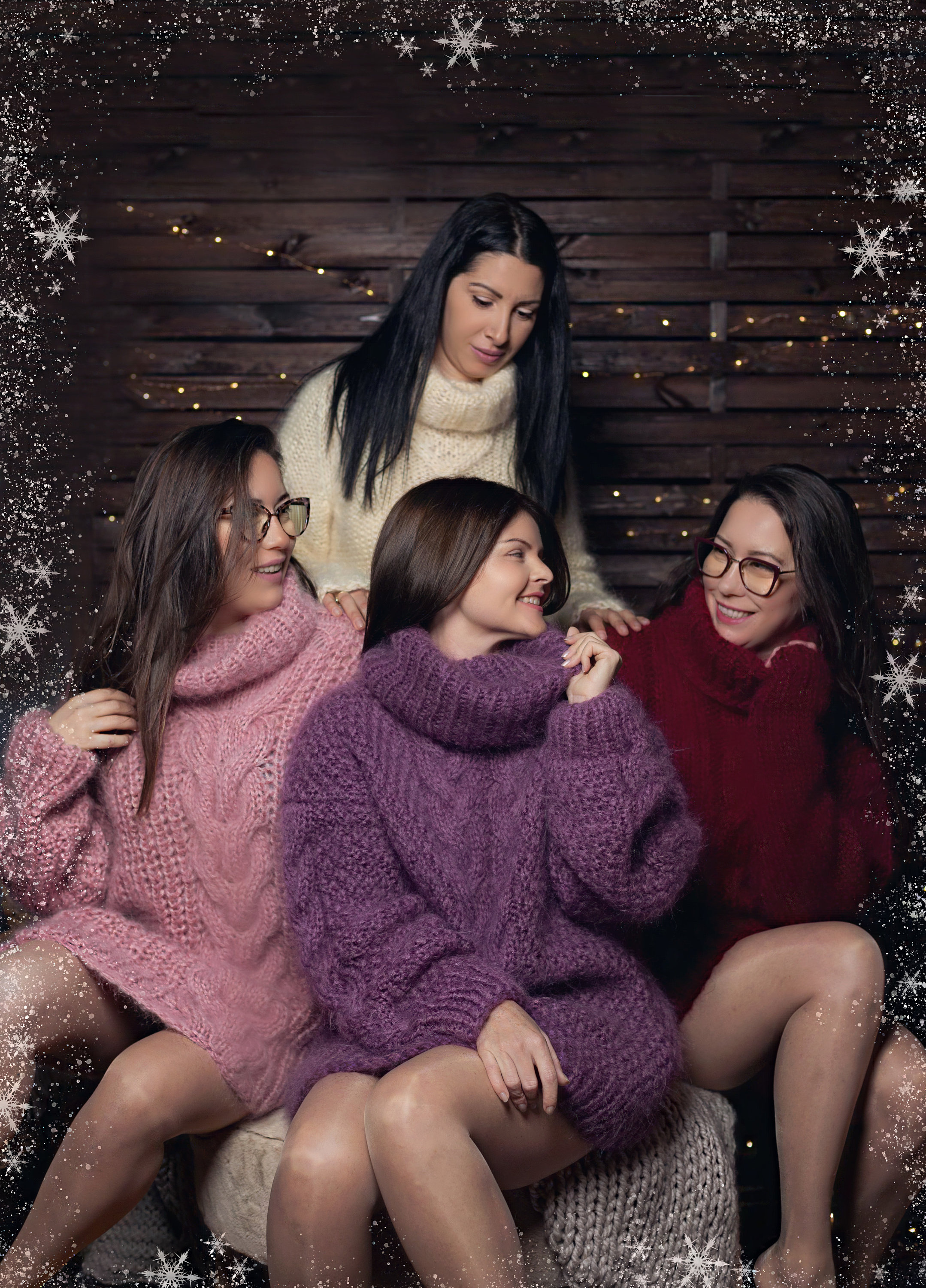 Hand Knit Christmas Purple Mohair Sweater for Women, Natural