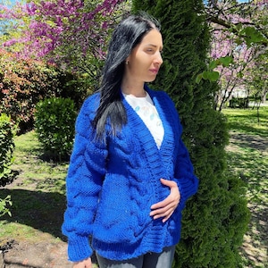 Size S, Chunky Wool Sweater, Wool Cardigan, Oversized Sweater, Women’s Coat, Pure Wool Sweater, Oversized Jumper, Hand knit Wool Cardigan