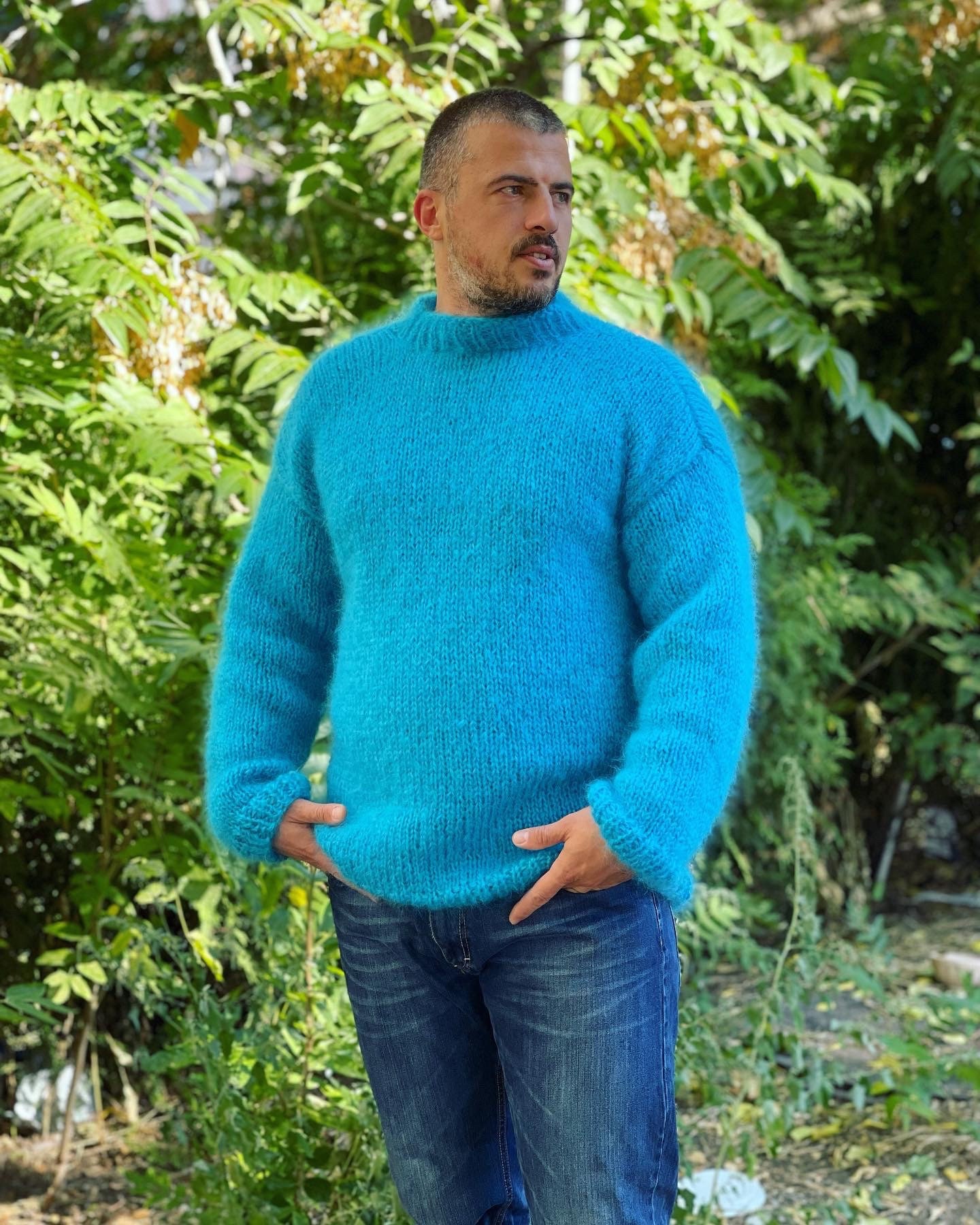 Mohair Jumper Mens Wool Sweater Fuzzy 
