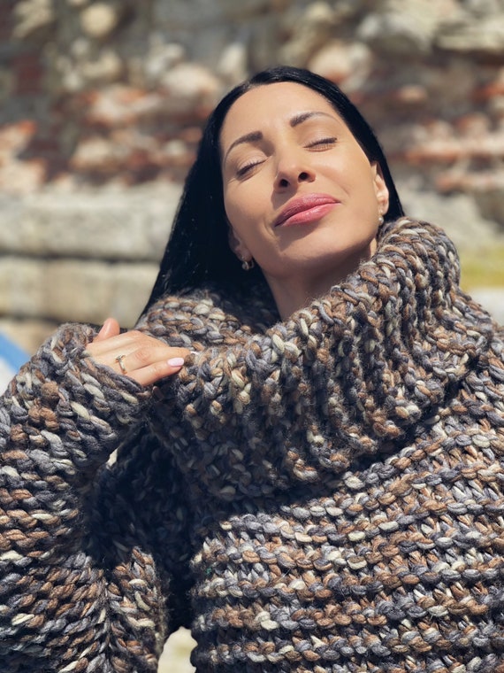 Super grosse femme pull gros pull en tricot d hiver enorme col roule en laine tricot extreme gros pull femme pull ours Etsy France