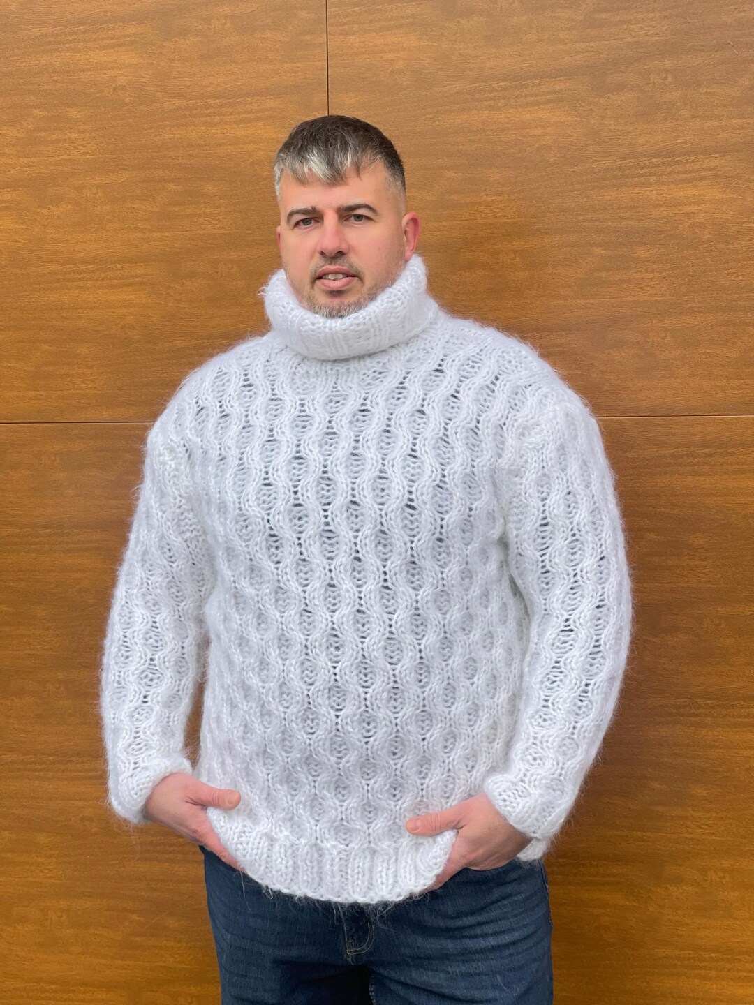Unisex Honeycomb Mohair Sweater | Hand Knitted Textured Jumper